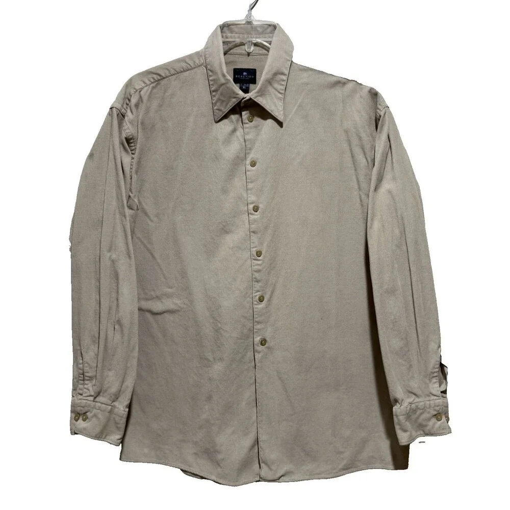 Kenneth Cole Mens XL Beige Corduroy Button Up Shirt Jacket Overshirt Shacket